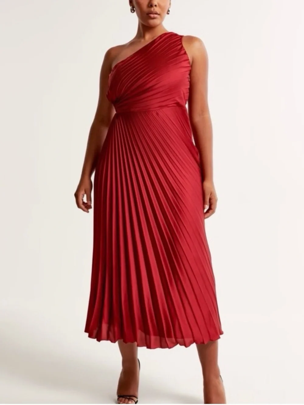 Abercrombie & Fitch Giselle One Shoulder Pleated Satin Maxi Dress Wine Size M
